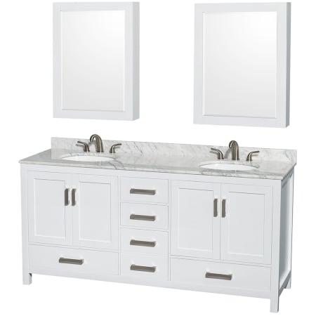 A large image of the Wyndham Collection WCS141472DUNOMED White / White Carrara Marble Top / Brushed Chrome Hardware