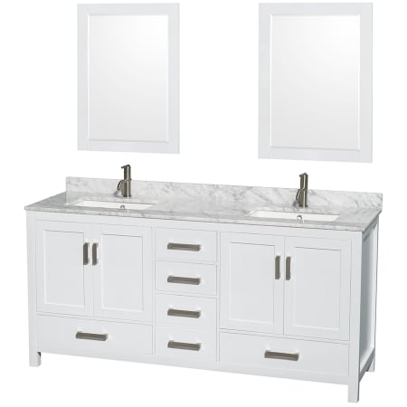 A large image of the Wyndham Collection WCS141472DUNSM24 White / White Carrara Marble Top / Brushed Chrome Hardware