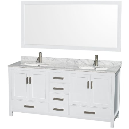 A large image of the Wyndham Collection WCS141472DUNSM70 White / White Carrara Marble Top / Brushed Chrome Hardware
