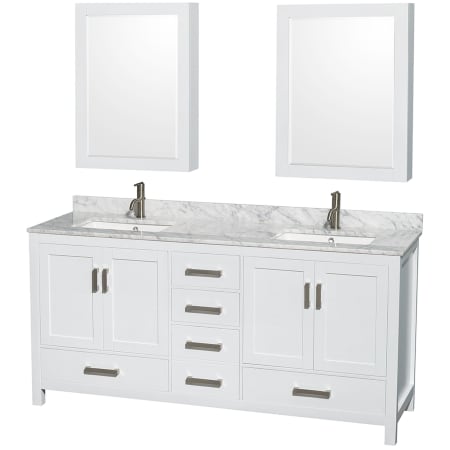 A large image of the Wyndham Collection WCS141472DUNSMED White / White Carrara Marble Top / Brushed Chrome Hardware