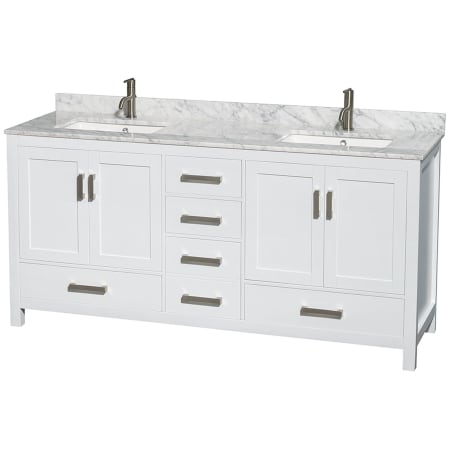 A large image of the Wyndham Collection WCS141472DUNSMXX White / White Carrara Marble Top / Brushed Chrome Hardware