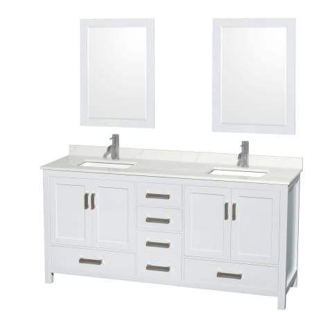 A large image of the Wyndham Collection WCS141472D-QTZ-UNSM24 White / Giotto Quartz Top / Brushed Chrome Hardware