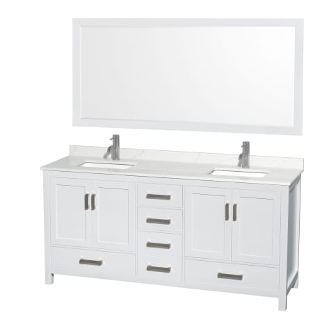 A large image of the Wyndham Collection WCS141472D-QTZ-UNSM70 White / Giotto Quartz Top / Brushed Chrome Hardware