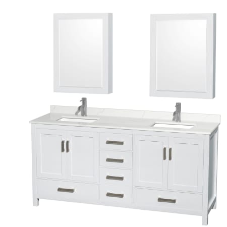 A large image of the Wyndham Collection WCS141472D-QTZ-UNSMED White / Giotto Quartz Top / Brushed Chrome Hardware