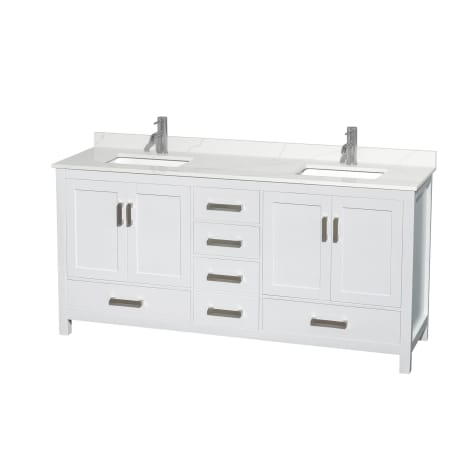 A large image of the Wyndham Collection WCS141472D-QTZ-UNSMXX White / Giotto Quartz Top / Brushed Chrome Hardware