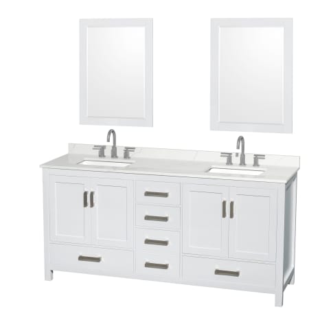 A large image of the Wyndham Collection WCS141472D-QTZ-US3M24 White / Giotto Quartz Top / Brushed Chrome Hardware