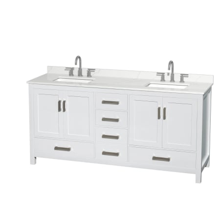 A large image of the Wyndham Collection WCS141472D-QTZ-US3MXX White / Giotto Quartz Top / Brushed Chrome Hardware