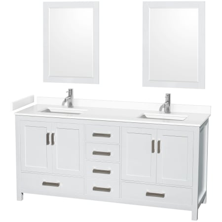 A large image of the Wyndham Collection WCS141472D-VCA-M24 White / White Cultured Marble Top / Brushed Chrome Hardware