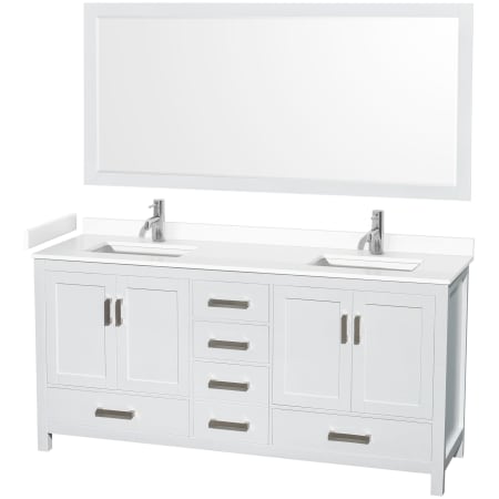 A large image of the Wyndham Collection WCS141472D-VCA-M70 White / White Cultured Marble Top / Brushed Chrome Hardware