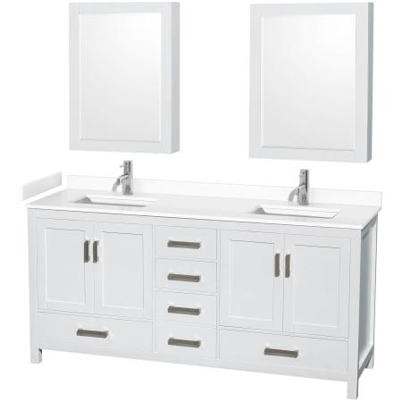 A large image of the Wyndham Collection WCS141472D-VCA-MED White / White Cultured Marble Top / Brushed Chrome Hardware