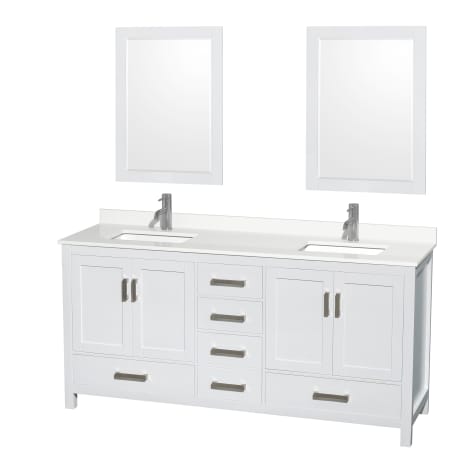 A large image of the Wyndham Collection WCS141472D-QTZ-UNSM24 White / White Quartz Top / Brushed Chrome Hardware