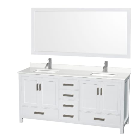 A large image of the Wyndham Collection WCS141472D-QTZ-UNSM70 White / White Quartz Top / Brushed Chrome Hardware