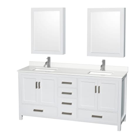 A large image of the Wyndham Collection WCS141472D-QTZ-UNSMED White / White Quartz Top / Brushed Chrome Hardware