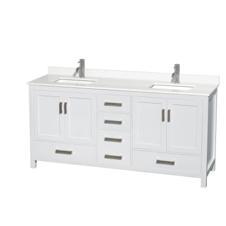 A large image of the Wyndham Collection WCS141472D-QTZ-UNSMXX White / White Quartz Top / Brushed Chrome Hardware