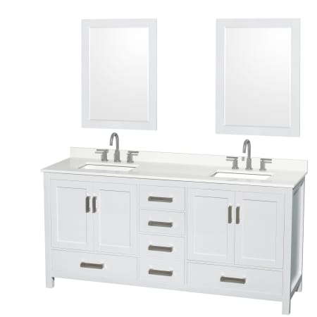 A large image of the Wyndham Collection WCS141472D-QTZ-US3M24 White / White Quartz Top / Brushed Chrome Hardware