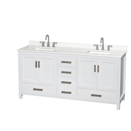 A large image of the Wyndham Collection WCS141472D-QTZ-US3MXX White / White Quartz Top / Brushed Chrome Hardware