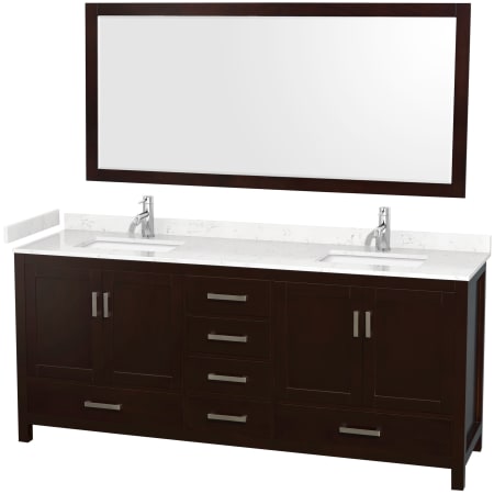 A large image of the Wyndham Collection WCS141480D-VCA-M70 Espresso / Carrara Cultured Marble Top / Brushed Chrome Hardware