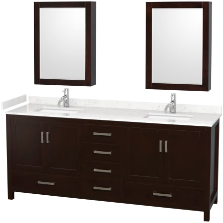 A large image of the Wyndham Collection WCS141480D-VCA-MED Espresso / Carrara Cultured Marble Top / Brushed Chrome Hardware