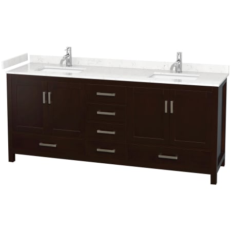 A large image of the Wyndham Collection WCS141480D-VCA-MXX Espresso / Carrara Cultured Marble Top / Brushed Chrome Hardware
