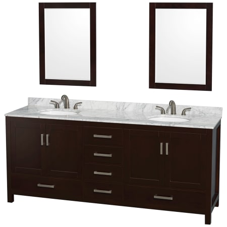 A large image of the Wyndham Collection WCS141480DUNOM24 Espresso / White Carrara Marble Top / Brushed Chrome Hardware