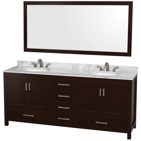 A large image of the Wyndham Collection WCS141480DUNOM70 Espresso / White Carrara Marble Top / Brushed Chrome Hardware