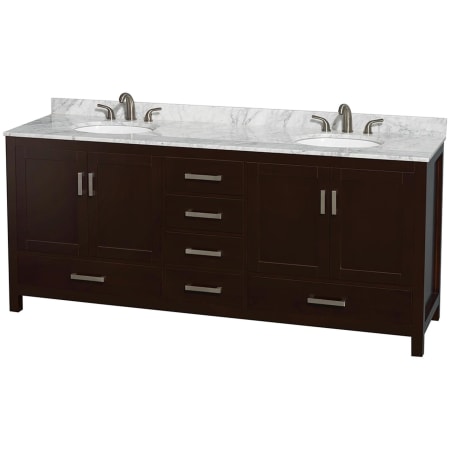A large image of the Wyndham Collection WCS141480DUNOMXX Espresso / White Carrara Marble Top / Brushed Chrome Hardware