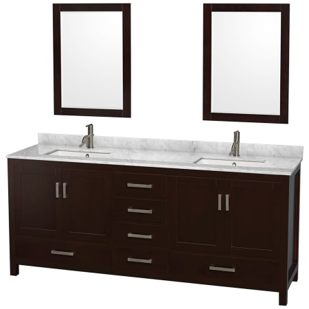 A large image of the Wyndham Collection WCS141480DUNSM24 Espresso / White Carrara Marble Top / Brushed Chrome Hardware
