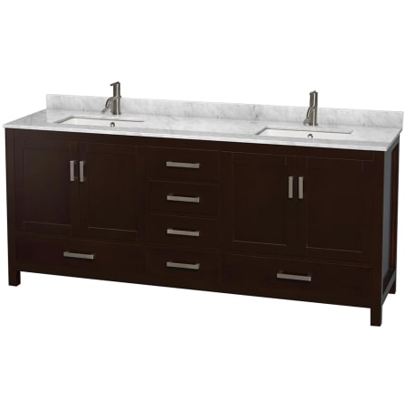 A large image of the Wyndham Collection WCS141480DUNSMXX Espresso / White Carrara Marble Top / Brushed Chrome Hardware