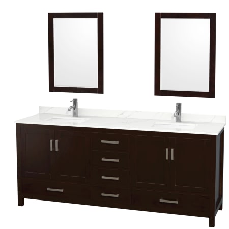 A large image of the Wyndham Collection WCS141480D-QTZ-UNSM24 Espresso / Giotto Quartz Top / Brushed Chrome Hardware