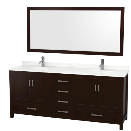 A large image of the Wyndham Collection WCS141480D-QTZ-UNSM70 Espresso / Giotto Quartz Top / Brushed Chrome Hardware