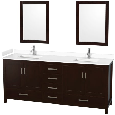 A large image of the Wyndham Collection WCS141480D-VCA-M24 Espresso / White Cultured Marble Top / Brushed Chrome Hardware