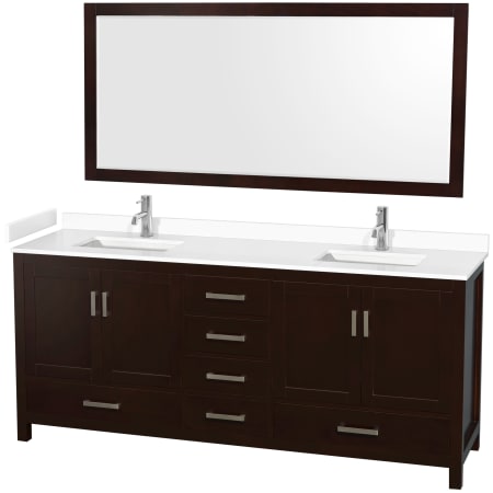 A large image of the Wyndham Collection WCS141480D-VCA-M70 Espresso / White Cultured Marble Top / Brushed Chrome Hardware
