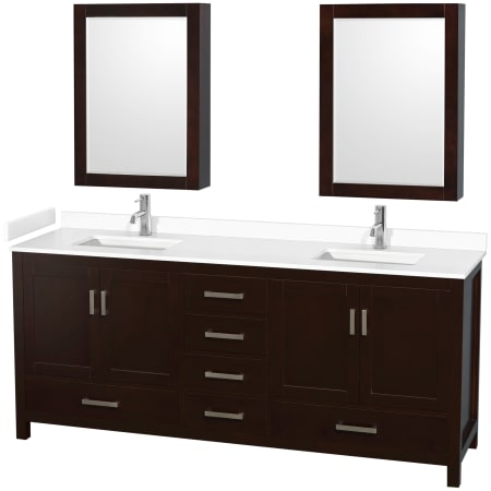 A large image of the Wyndham Collection WCS141480D-VCA-MED Espresso / White Cultured Marble Top / Brushed Chrome Hardware