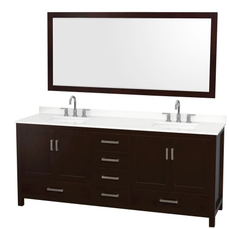 A large image of the Wyndham Collection WCS141480D-QTZ-US3M70 Espresso / White Quartz Top / Brushed Chrome Hardware