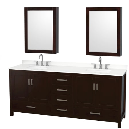 A large image of the Wyndham Collection WCS141480D-QTZ-US3MED Espresso / White Quartz Top / Brushed Chrome Hardware