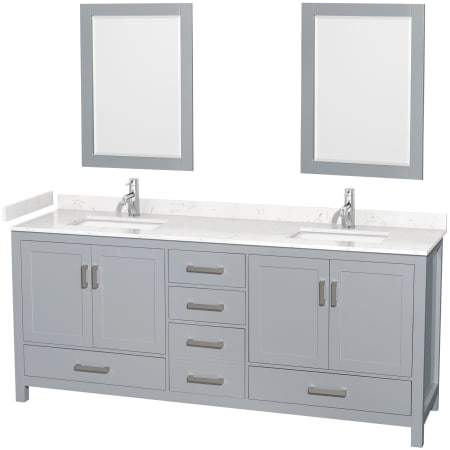 A large image of the Wyndham Collection WCS141480D-VCA-M24 Gray / Carrara Cultured Marble Top / Brushed Chrome Hardware