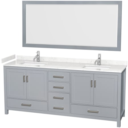 A large image of the Wyndham Collection WCS141480D-VCA-M70 Gray / Carrara Cultured Marble Top / Brushed Chrome Hardware