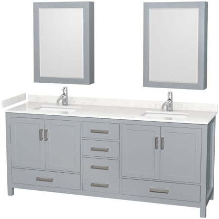 A large image of the Wyndham Collection WCS141480D-VCA-MED Gray / Carrara Cultured Marble Top / Brushed Chrome Hardware