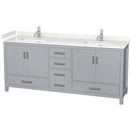 A large image of the Wyndham Collection WCS141480D-VCA-MXX Gray / Carrara Cultured Marble Top / Brushed Chrome Hardware