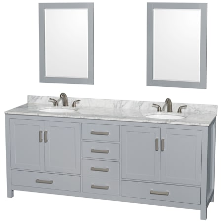 A large image of the Wyndham Collection WCS141480DUNOM24 Gray / White Carrara Marble Top / Brushed Chrome Hardware