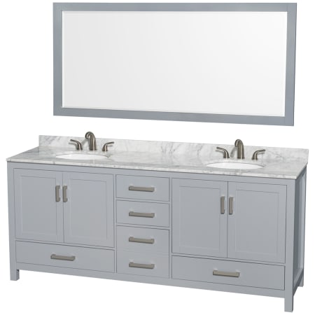 A large image of the Wyndham Collection WCS141480DUNOM70 Gray / White Carrara Marble Top / Brushed Chrome Hardware