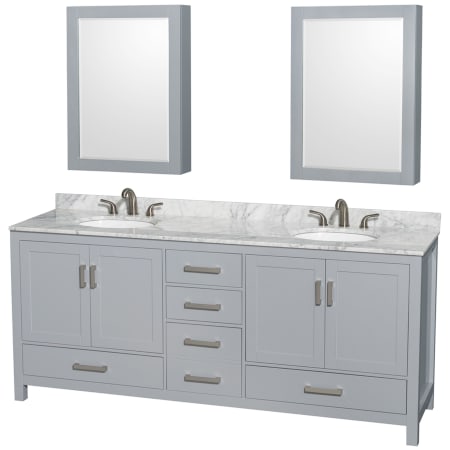 A large image of the Wyndham Collection WCS141480DUNOMED Gray / White Carrara Marble Top / Brushed Chrome Hardware