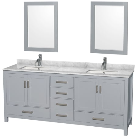 A large image of the Wyndham Collection WCS141480DUNSM24 Gray / White Carrara Marble Top / Brushed Chrome Hardware
