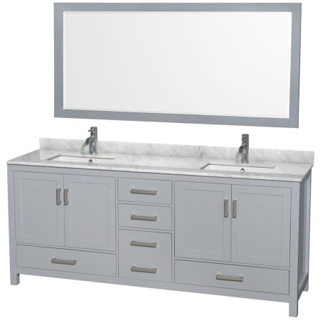 A large image of the Wyndham Collection WCS141480DUNSM70 Gray / White Carrara Marble Top / Brushed Chrome Hardware