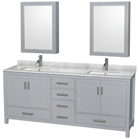A large image of the Wyndham Collection WCS141480DUNSMED Gray / White Carrara Marble Top / Brushed Chrome Hardware