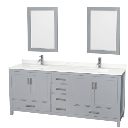 A large image of the Wyndham Collection WCS141480D-QTZ-UNSM24 Gray / Giotto Quartz Top / Brushed Chrome Hardware