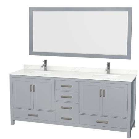 A large image of the Wyndham Collection WCS141480D-QTZ-UNSM70 Gray / Giotto Quartz Top / Brushed Chrome Hardware