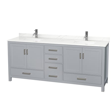 A large image of the Wyndham Collection WCS141480D-QTZ-UNSMXX Gray / Giotto Quartz Top / Brushed Chrome Hardware