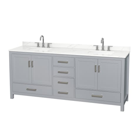 A large image of the Wyndham Collection WCS141480D-QTZ-US3MXX Gray / Giotto Quartz Top / Brushed Chrome Hardware