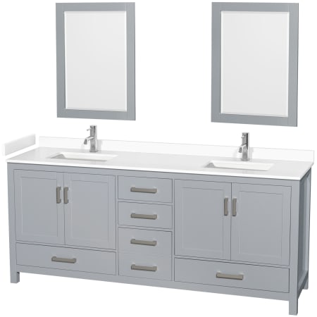 A large image of the Wyndham Collection WCS141480D-VCA-M24 Gray / White Cultured Marble Top / Brushed Chrome Hardware